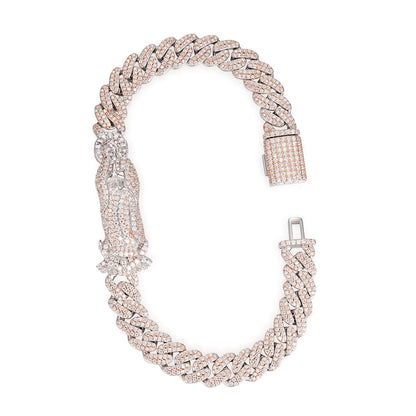 Fully Iced Moissanite Bracelet Praying Hands x Rose Gold Cuban