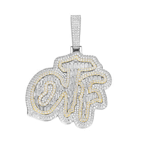 Fully Iced Out OTF Pendant Round & Baguette VVS Shiny Moissanite Letter Pendant