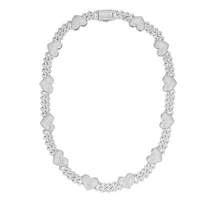 Fully Iced Out VVS Moissanite Heart Cuban Chain Necklace