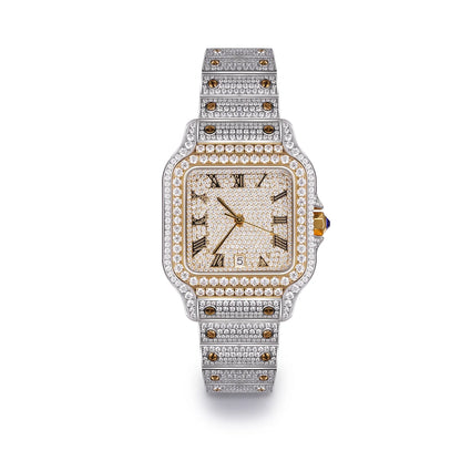 Iced Out Square Two Tone  Moissanite 14K Gold Plated Watch