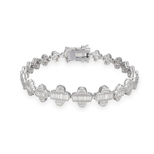 925 Silver 12mm Iced Baguette Clover Graduated Tennis Bracelet moissanite